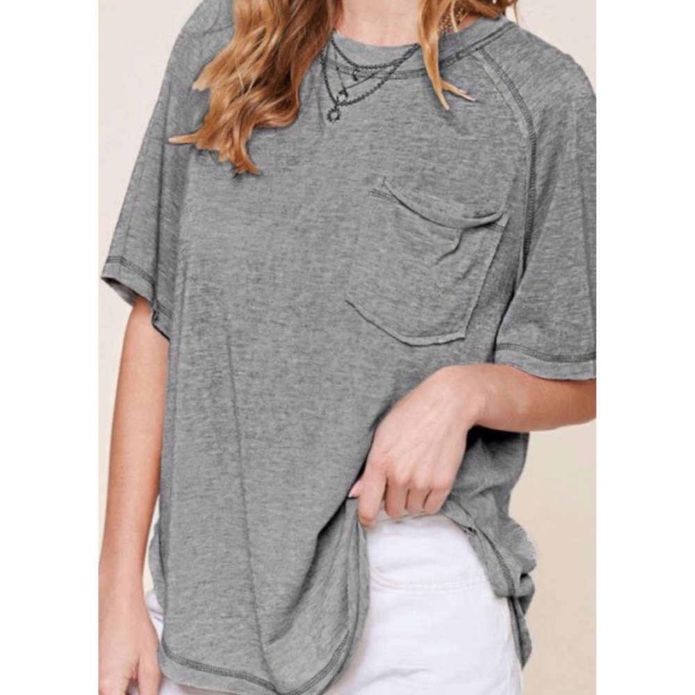 Raw Hem Top -La Miel Blue/Gray